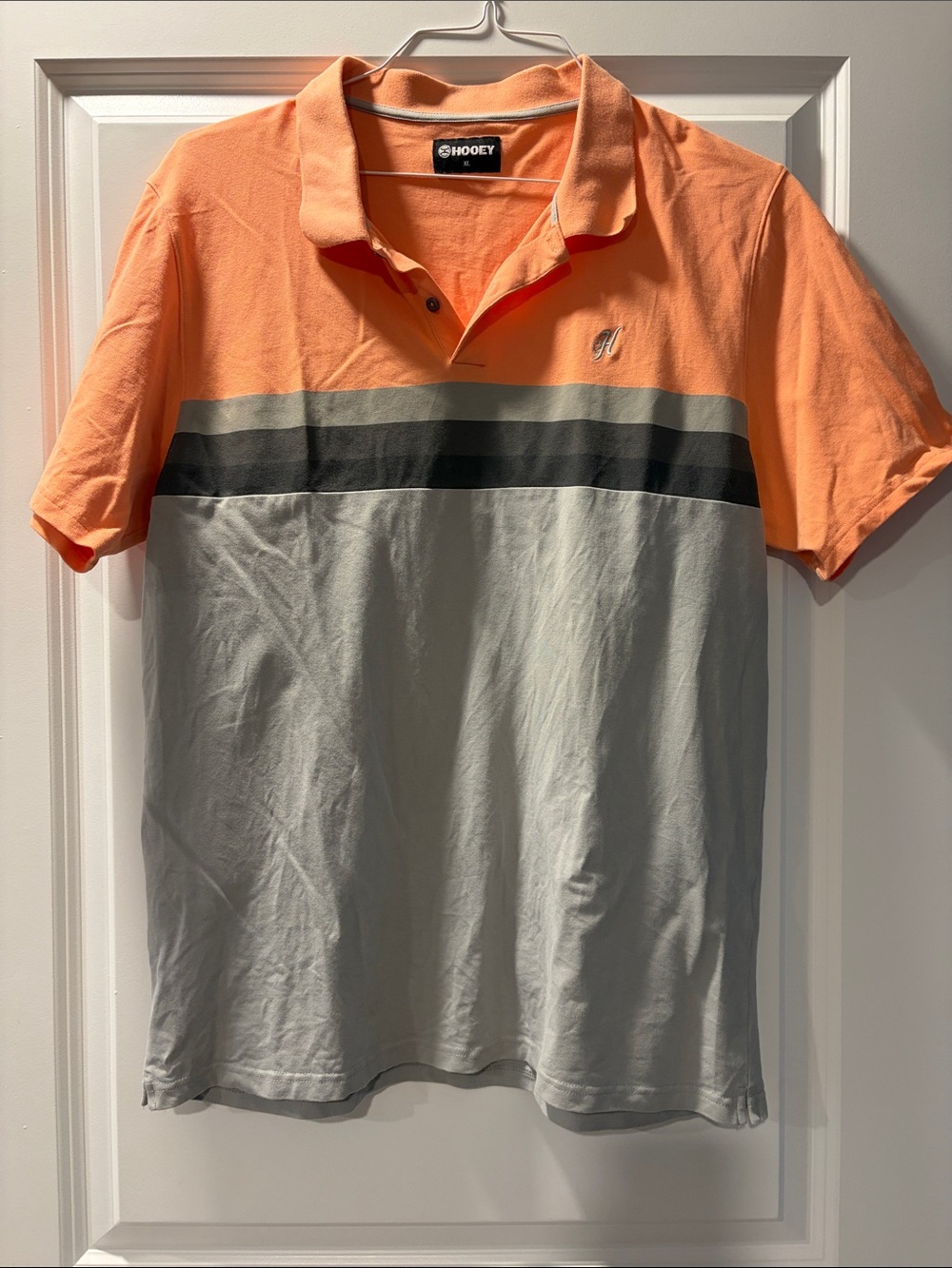 Hooey Men's Peach and Light Gray Striped Polo